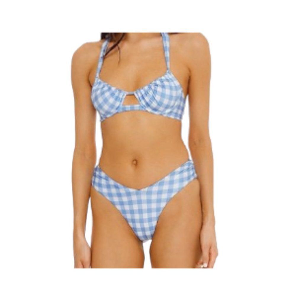 Isabella Rose Chateau Gingham Check Bikini Top + Reversible Bottom Mediu…